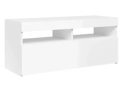 Móvel de TV multimídia Prateleira de TV televisão buffet sala de jantar sala de estar quarto com luzes LED brilhantes 90 x 35 x 40 cm branco 02_0026660