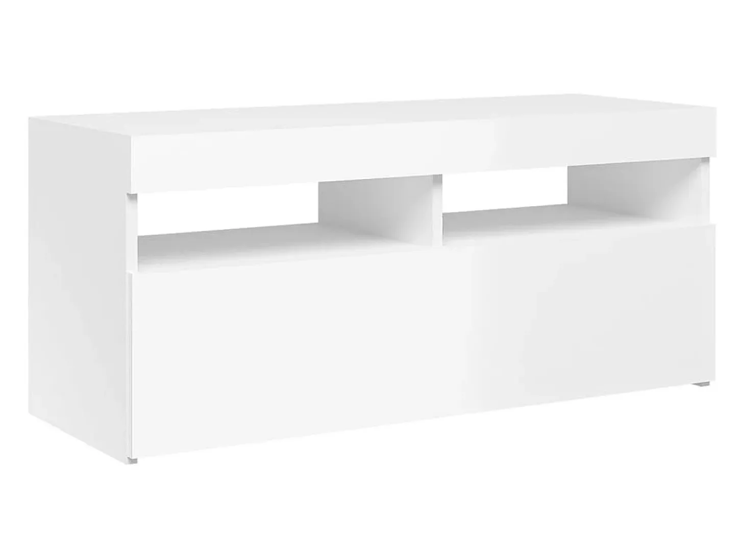 Móvel de TV multimídia Prateleira de TV televisão buffet sala de jantar sala de estar quarto com luzes LED brilhantes 90 x 35 x 40 cm branco 02_0026660