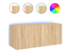 Móvel de TV multimídia prateleira de TV aparador de TV sala de jantar sala de estar quarto parede com luzes LED carvalho sonoma 100 x 35 x 41 cm marrom 02_0028005