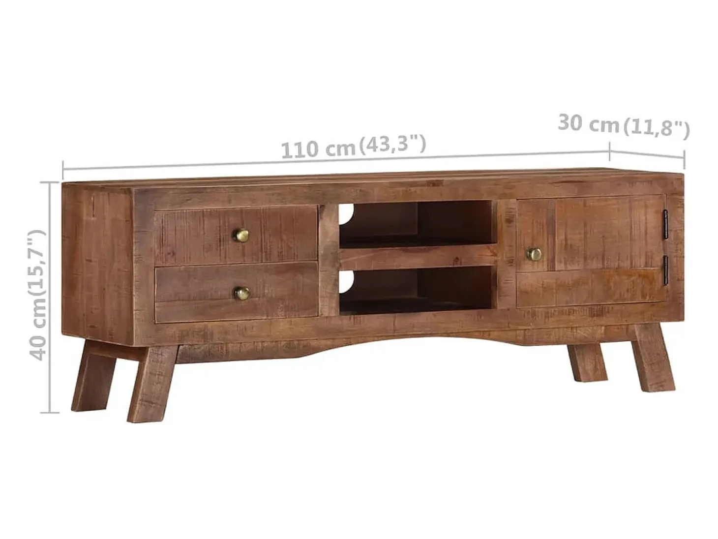 Móvel de TV multimídia prateleira de televisão televisão buffet sala de jantar sala de estar quarto 110 x 30 x 40 cm madeira de mangueira crua marrom 02_0025717