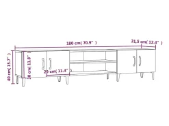 Móvel de TV multimídia prateleira de televisão televisão buffet sala de jantar sala de estar quarto 180 x 31,5 x 40 cm madeira trabalhada cinza 02_0026093