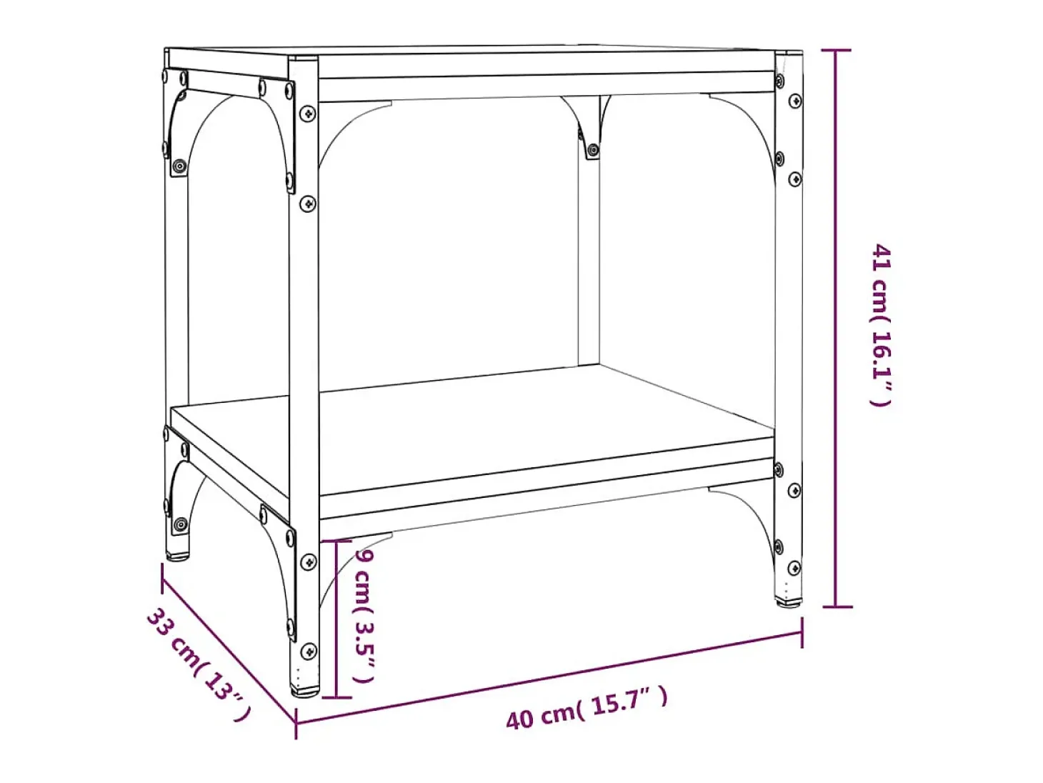 Móvel de TV multimídia prateleira de televisão televisão buffet sala de jantar sala de estar quarto 40 x 33 x 41 cm madeira trabalhada e aço preto 02_0026127
