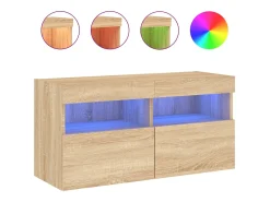Móvel de TV multimídia prateleira de TV aparador de TV sala de jantar sala de estar quarto suspenso com luzes LED carvalho Sonoma 80 x 30 x 40 cm marrom 02_0028024
