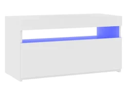 Móvel de TV multimídia Prateleira de TV televisão buffet sala de jantar sala de estar quarto com luzes LED brilhantes 75 x 35 x 40 cm branco 02_0026658