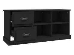 Móvel de TV multimídia prateleira de televisão televisão buffet sala de jantar sala de estar quarto 102 x 35,5 x 47,5 cm madeira trabalhada preta 02_0025581