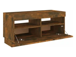 Móvel de TV multimídia prateleira de televisão televisão buffet sala de jantar sala de estar quarto com luzes LED carvalho fumê 80 x 35 x 40 cm marrom 02_0026747