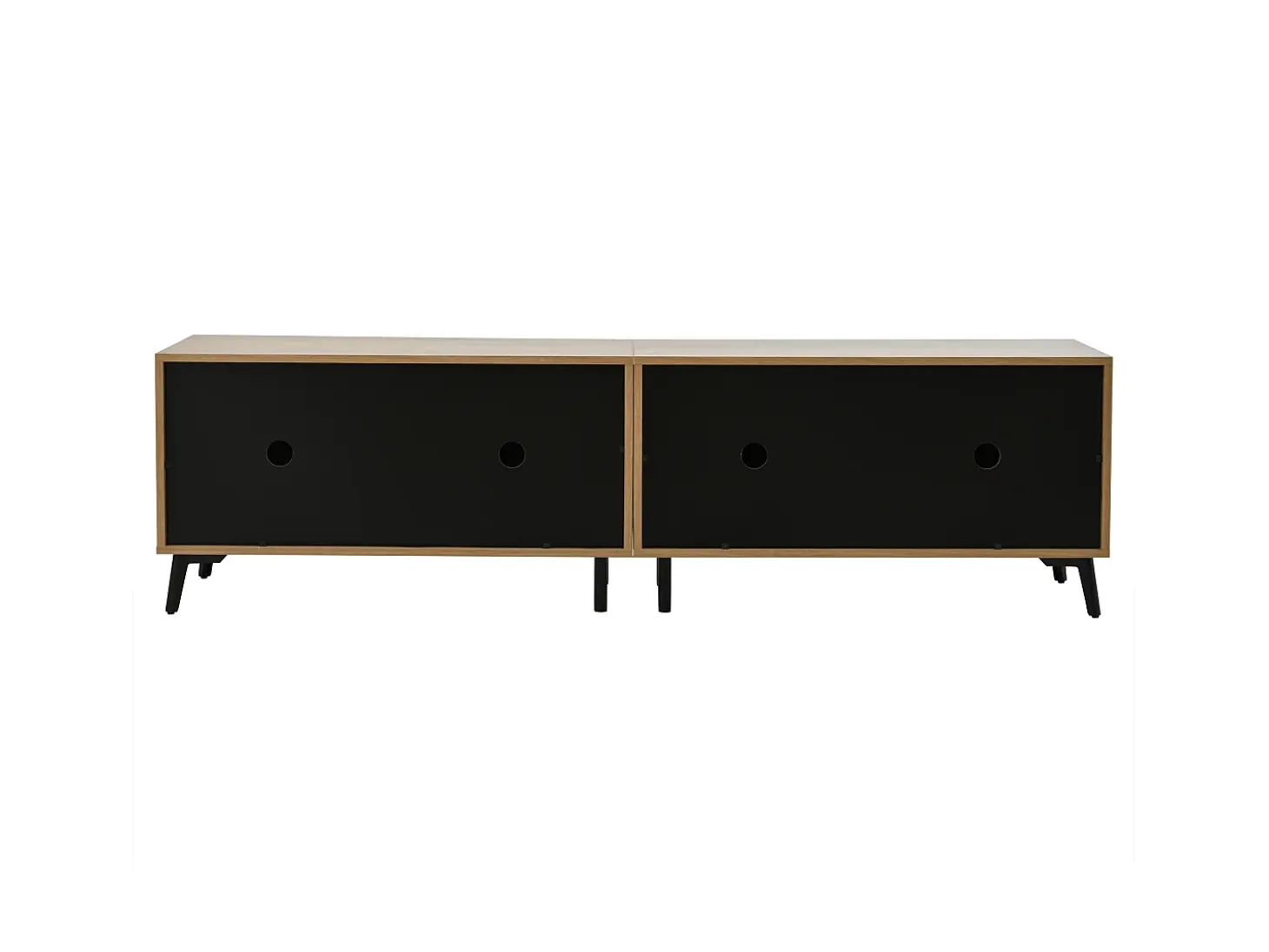 Móvel de TV natural e preto com 4 portas, tampo em madeira 180x40x50cm