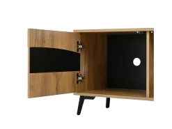 Móvel de TV natural e preto com 4 portas, tampo em madeira 180x40x50cm