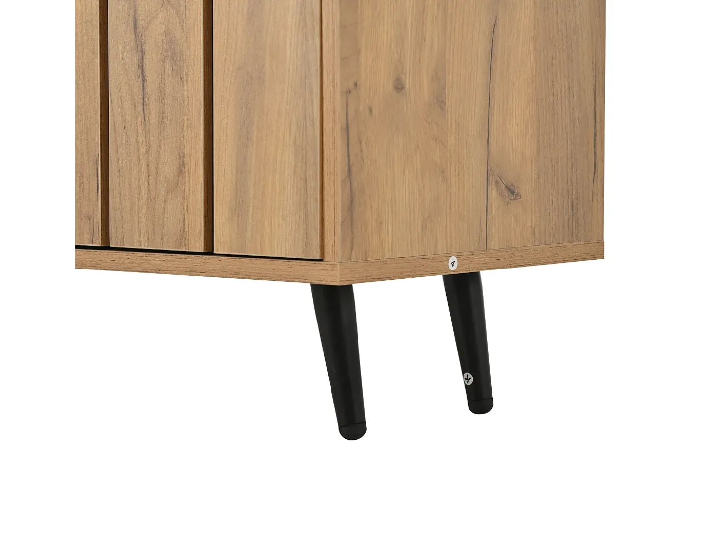 Móvel de TV natural e preto com 3 portas e 1 divisória em vidro, design com textura de madeira 175x31,5x45cm