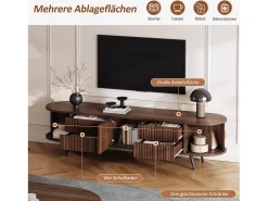 Móvel de TV oval com listras verticais - 180 x 40 x 45 cm - com 4 gavetas + 2 portas de correr - MDF - nogueira escura