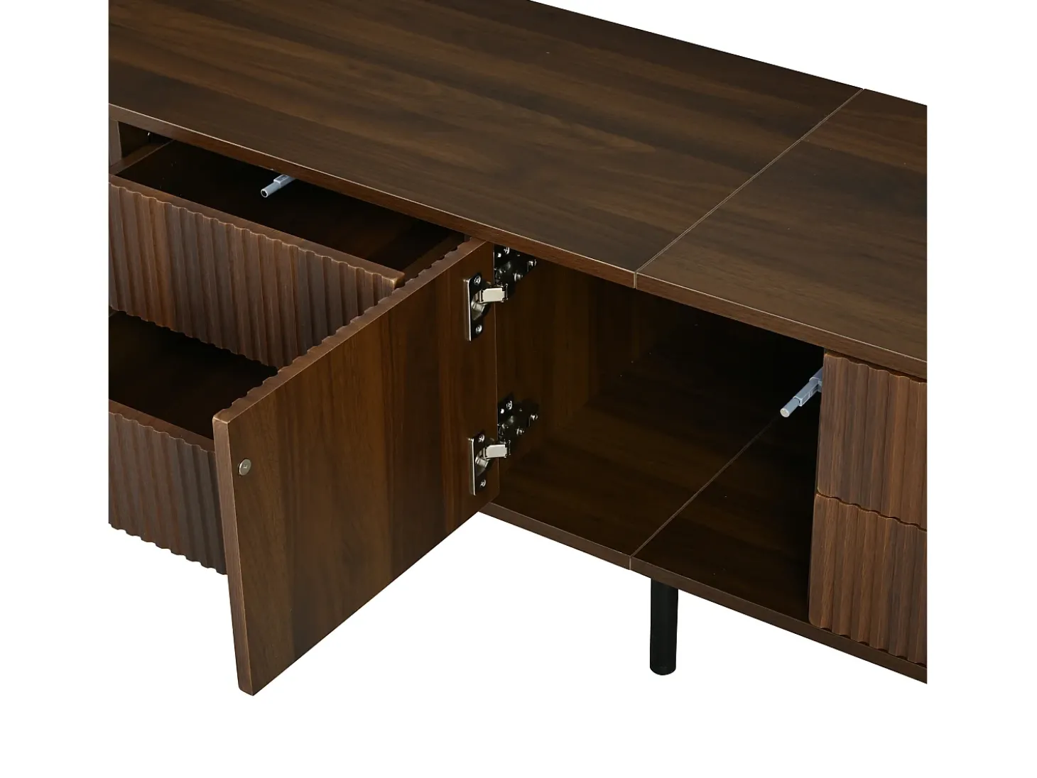 Móvel de TV oval com listras verticais - 180 x 40 x 45 cm - com 4 gavetas + 2 portas de correr - MDF - nogueira escura