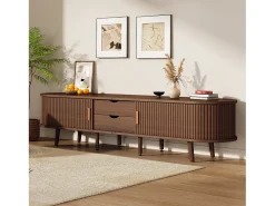 Móvel de TV para sala de estar - 175 x 40 x 42 cm - com 2 gavetas + portas telescópicas - MDF - natural escuro