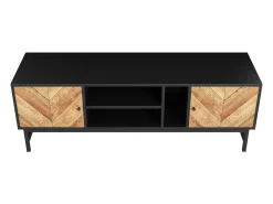 Móvel de TV preto e natural com 2 portas, pés em metal, portas com efeito de madeira, 150 x 38 x 55 cm
