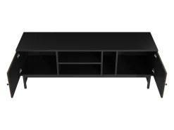 Móvel de TV preto e natural com 2 portas, pés em metal, portas com efeito de madeira, 150 x 38 x 55 cm