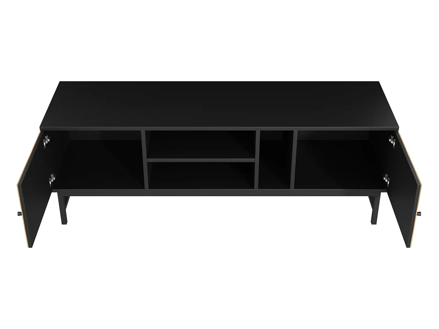 Móvel de TV preto e natural com 2 portas, pés em metal, portas com efeito de madeira, 150 x 38 x 55 cm