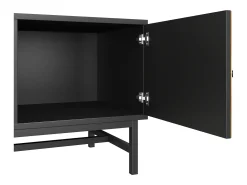 Móvel de TV preto e natural com 2 portas, pés em metal, portas com efeito de madeira, 150 x 38 x 55 cm