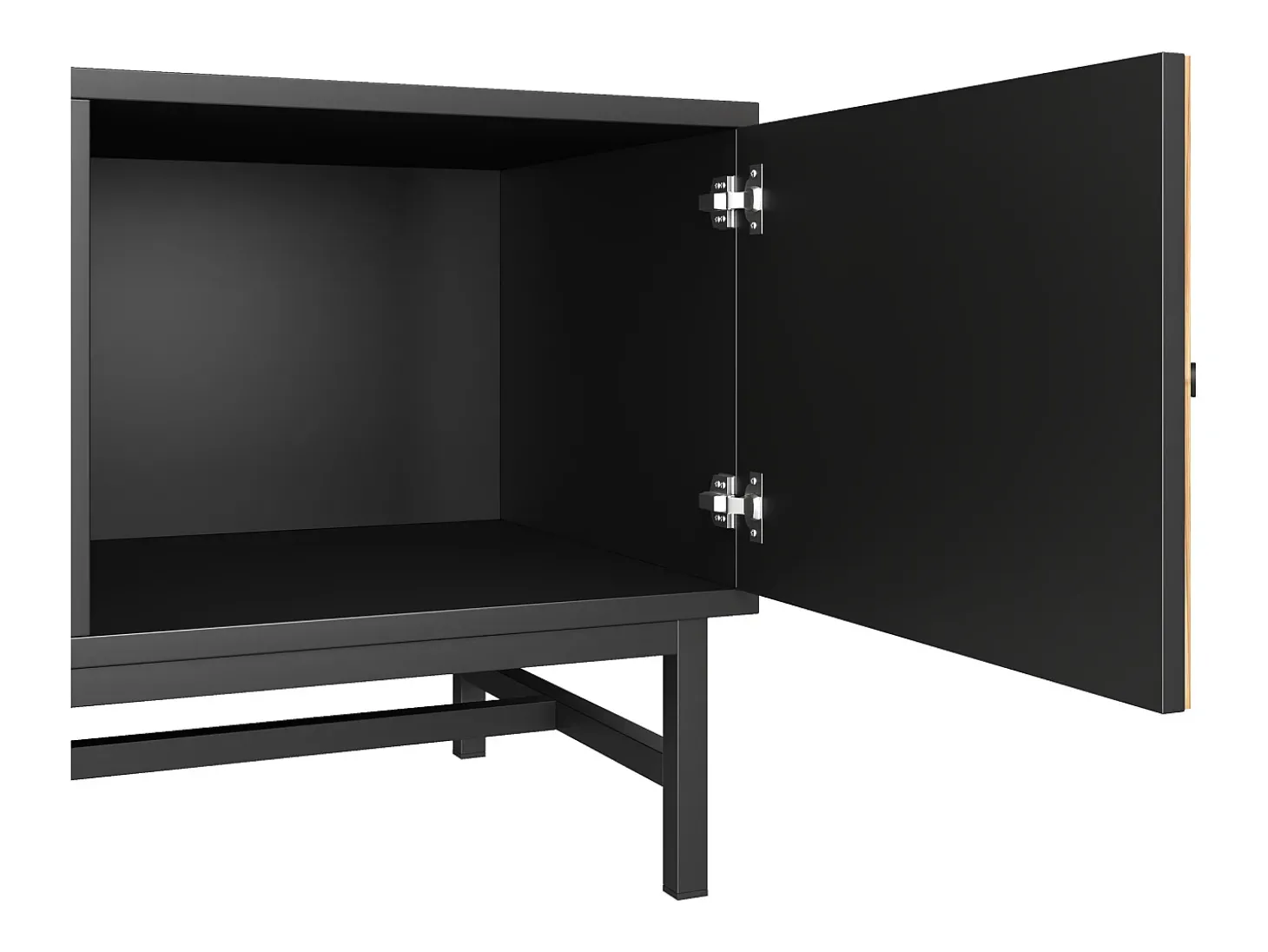 Móvel de TV preto e natural com 2 portas, pés em metal, portas com efeito de madeira, 150 x 38 x 55 cm
