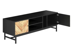 Móvel de TV preto e natural com 2 portas, pés em metal, portas com efeito de madeira, 150 x 38 x 55 cm