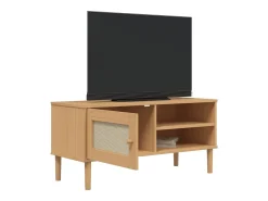 Móvel de TV SENJA aspeto vime 106x40x49cm pinho maciço castanho