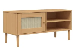 Móvel de TV SENJA aspeto vime 106x40x49cm pinho maciço castanho