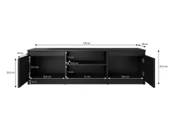 Móvel de TV simples 120 cm com LED, para televisor, 2 armários e prateleiras, corpo carvalho sonoma, frentes branco fosco