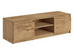 Móvel de TV simples 120 cm, para televisor, 2 armários e prateleiras, estrutura castanheiro, frentes castanheiro mate