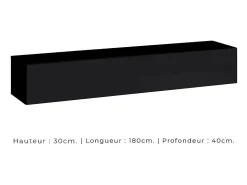 Móvel de TV suspenso 180cm cor preta coleção SWITCH. Acabamentos brilhantes.