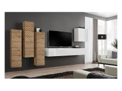 Móvel de TV suspenso 180cm cor branca coleção SWITCH. Acabamentos brilhantes.