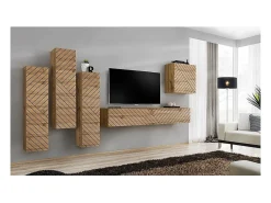 Móvel de TV suspenso 180cm efeito carvalho com fachada fresada. Coleção SWITCH.