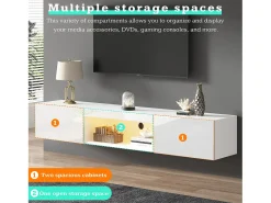 Móvel de TV suspenso com 2 portas e compartimento aberto - 160 x 31 x 22 cm - LEDs - Aglomerado - Branco brilhante