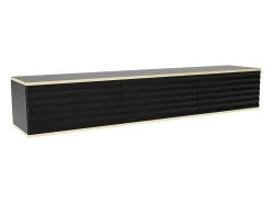 Móvel de TV suspenso com 3 portas em MDF preto e dourado - ALESAR