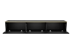 Móvel de TV suspenso com 3 portas em MDF preto e dourado - ALESAR