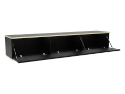 Móvel de TV suspenso com 3 portas em MDF preto e dourado - ALESAR