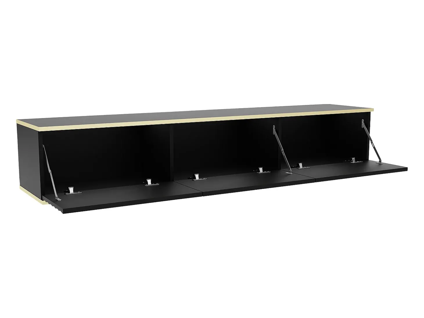 Móvel de TV suspenso com 3 portas em MDF preto e dourado - ALESAR