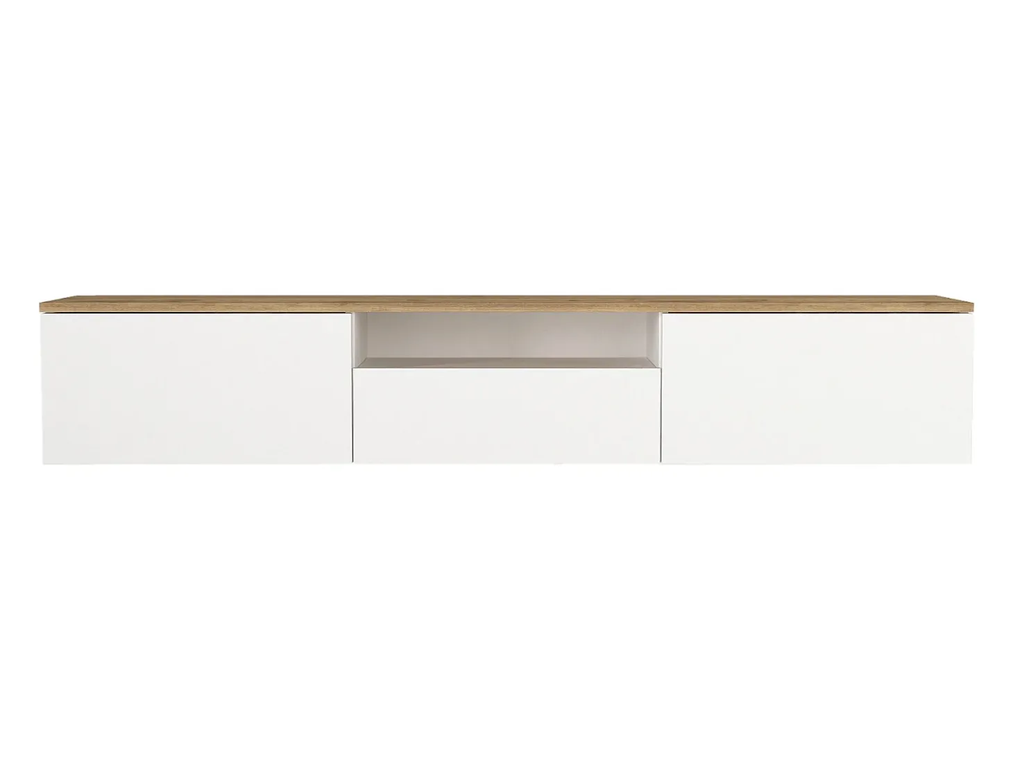 Móvel de TV suspenso com 3 portas e 1 nicho - Branco e natural - LOTULA