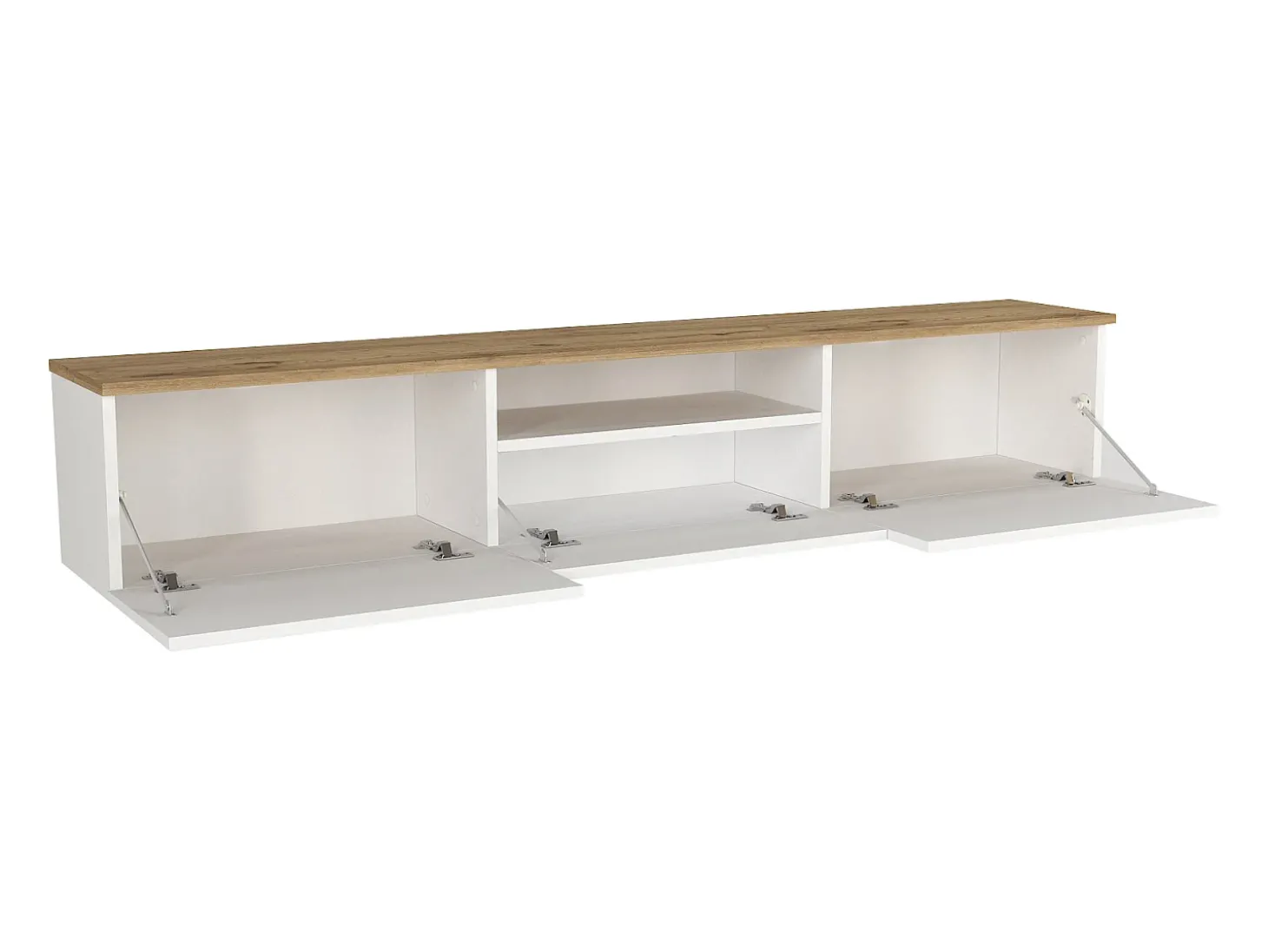 Móvel de TV suspenso com 3 portas e 1 nicho - Branco e natural - LOTULA