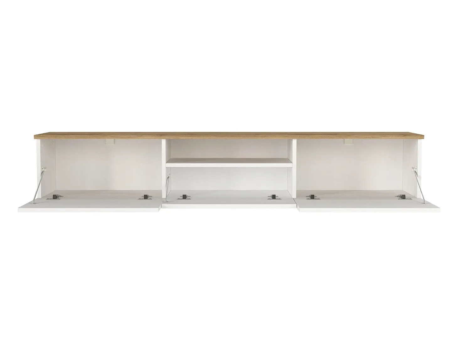 Móvel de TV suspenso com 3 portas e 1 nicho - Branco e natural - LOTULA