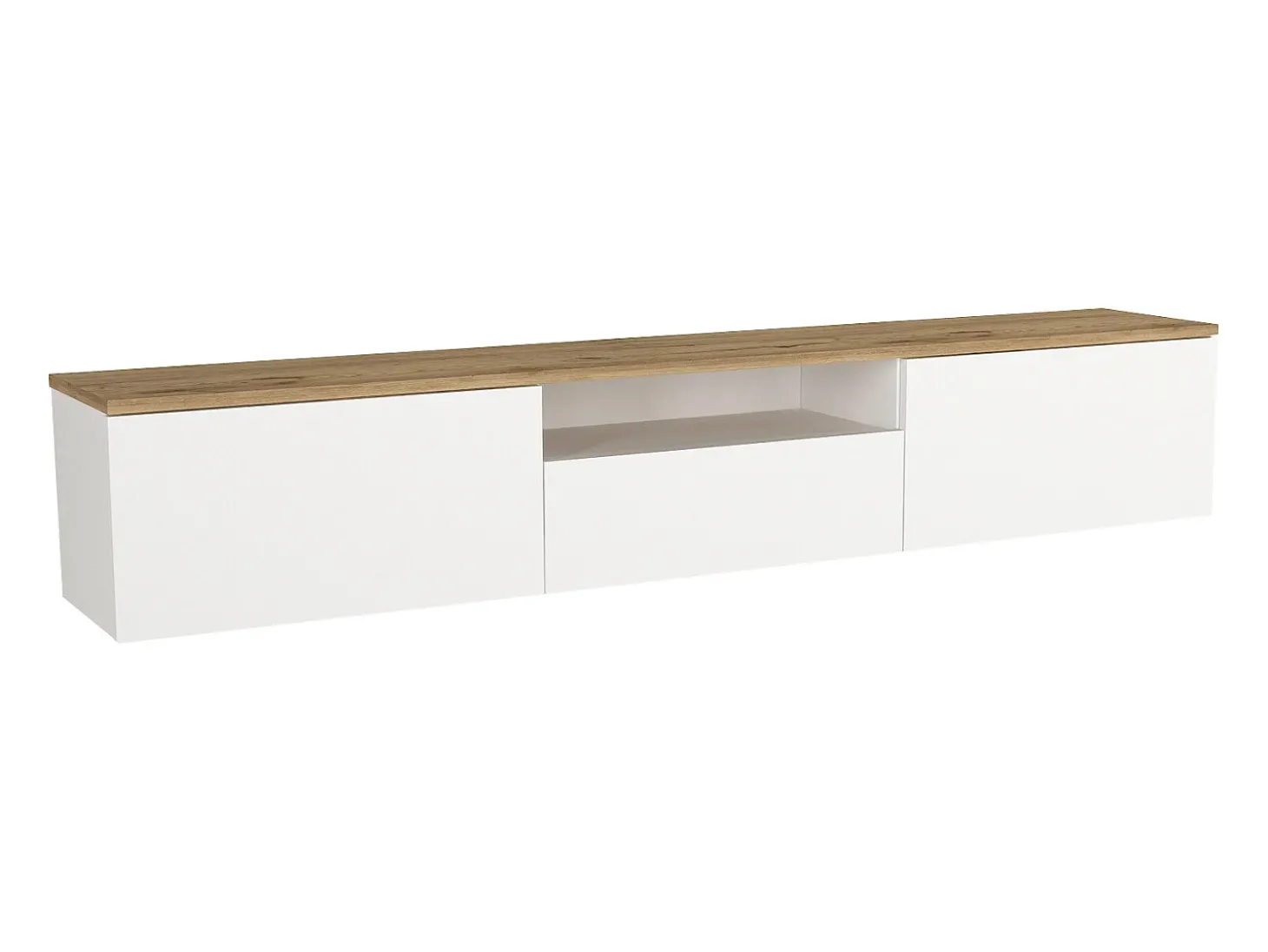 Móvel de TV suspenso com 3 portas e 1 nicho - Branco e natural - LOTULA