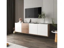 Móvel de TV suspenso ou móvel de TV com 3 gavetas e 3 portas - 171,5 C x 35 L x 47 A cm - Aglomerado - Branco + natural