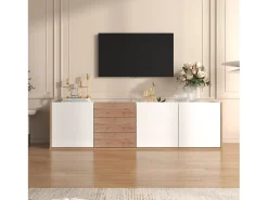 Móvel de TV suspenso ou móvel de TV com 3 gavetas e 3 portas - 171,5 C x 35 L x 47 A cm - Aglomerado - Branco + natural