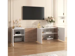 Móvel de TV suspenso ou móvel de TV com 3 gavetas e 3 portas - 171,5 C x 35 L x 47 A cm - Aglomerado - Branco + natural