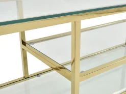 Móvel de TV vidro temperado e aço inoxidável transparente e dourado - RIMALI