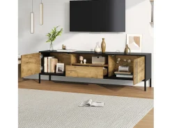 Móvel de TV 170x35x50 cm - 2 portas e 1 gaveta - TV até 70 polegadas - Painéis de partículas - Natural e preto