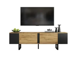 Móvel de TV 180x40x55 cm - 2 portas e prateleiras abertas - TV até 75 polegadas - Painéis de partículas - Natural e preto
