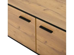 Móvel de TV 180x32.5x50 cm - 3 portas e 1 gaveta - Armazenamento semifechado - Painéis de partículas - Preto e natural
