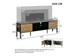 Móvel de TV 175x39,5x53 cm - 2 portas e armazenamento aberto - Painéis de partículas - Natural e preto