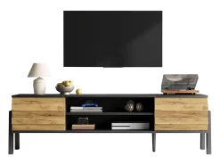 Móvel de TV 175x39,5x53 cm - 2 portas e armazenamento aberto - Painéis de partículas - Natural e preto