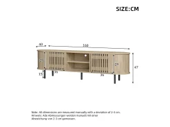 Móvel de TV 160x40x47 cm - con 2 portas - Armazenamento semifechado - Design vazado - Pés de metal - MDF - Natural