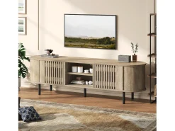 Móvel de TV 160x40x47 cm - con 2 portas - Armazenamento semifechado - Design vazado - Pés de metal - MDF - Natural