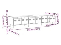 Móvel de TV 202x39x43,5 cm aço laminado a frio amarelo mostarda